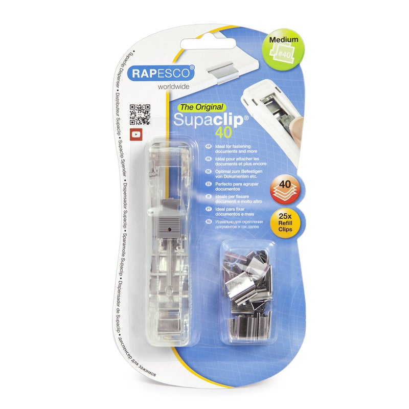 Rapesco Supaclip #40 See Through Dispenser with 25 Stainless Steel Refill Clips(RC4025SS) - Image 1